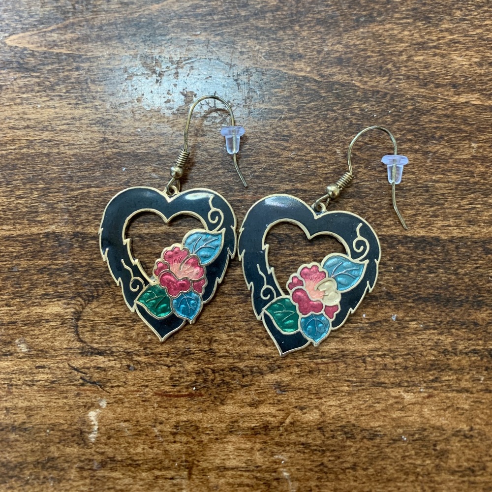 4/$15 floral drop heart earrings